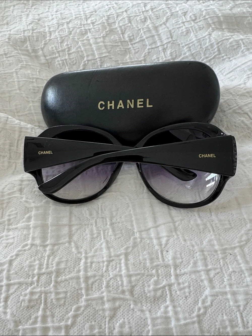 Authentic Chanel Crystal-Embellished Oversized Sunglasses with Original Case